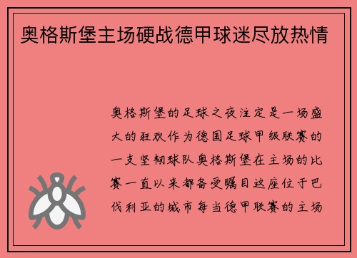 奥格斯堡主场硬战德甲球迷尽放热情