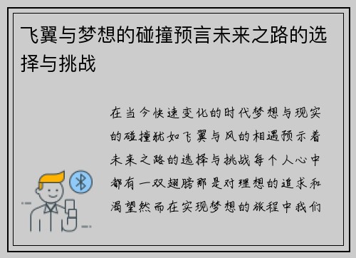 飞翼与梦想的碰撞预言未来之路的选择与挑战