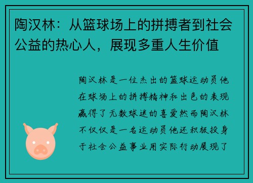 陶汉林：从篮球场上的拼搏者到社会公益的热心人，展现多重人生价值