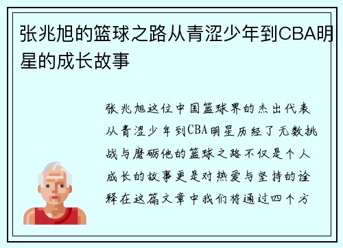 张兆旭的篮球之路从青涩少年到CBA明星的成长故事