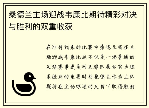 桑德兰主场迎战韦康比期待精彩对决与胜利的双重收获
